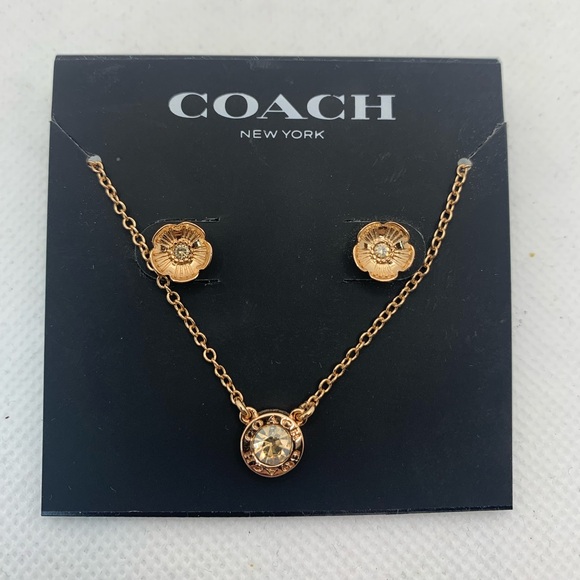 NWT Coach Rose Gold Necklace and Earrings Set - Picture 1 of 4